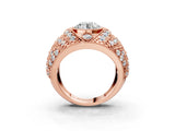 Rose gold Round Brilliant Halo Pave Diamond Milgrain Ring_9