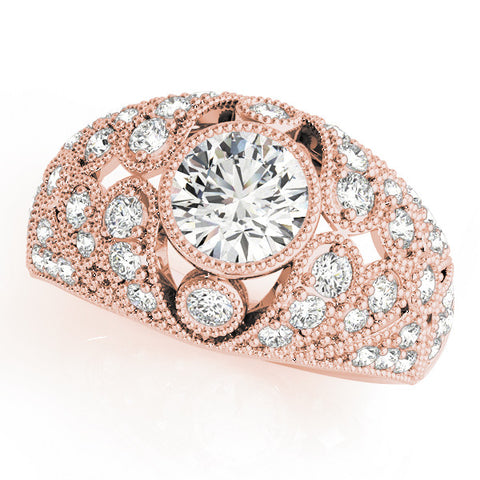 Rose gold Round Brilliant Halo Pave Diamond Milgrain Ring