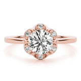 Rose gold Round Brilliant Halo Solitaire Ring with Scalloped Prong Setting 1
