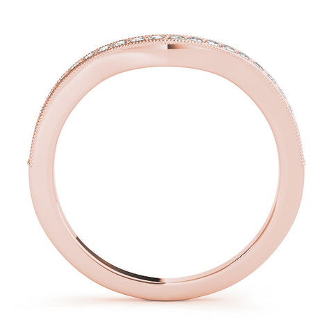 Rose gold Round Brilliant Milgrain Bezel Set Diamond Wave Band 1