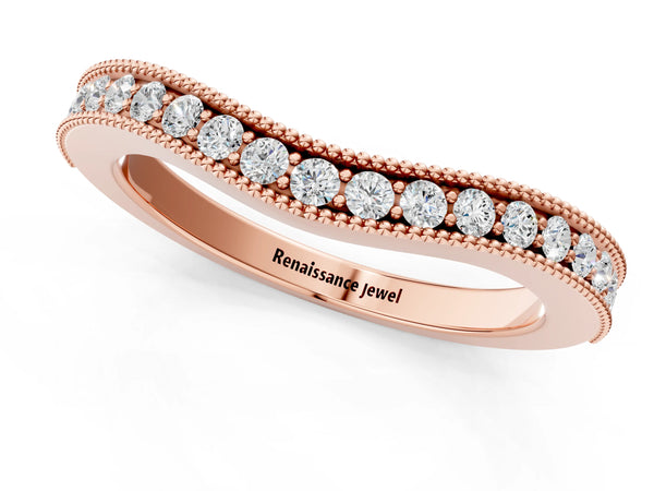 Rose gold Round Brilliant Milgrain Bezel Set Diamond Wave Band