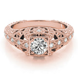 Rose gold Round Brilliant Milgrain Filigree Diamond Ring with Square Prong Setting 1