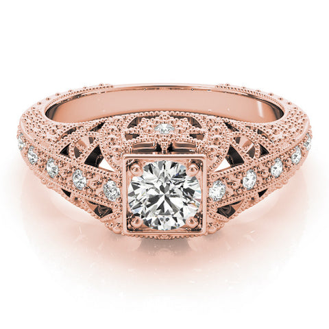 Rose gold Round Brilliant Milgrain Filigree Diamond Ring with Square Prong Setting 1