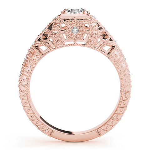 Rose gold Round Brilliant Milgrain Filigree Diamond Ring with Square Prong Setting 2