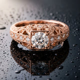 Rose gold Round Brilliant Milgrain Filigree Diamond Ring with Square Prong Setting_10