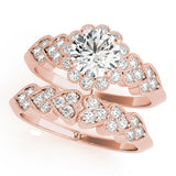 Rose gold Round Brilliant Milgrain Pave Heart Band Solitaire Ring 1