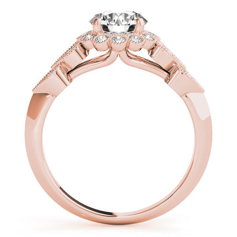 Rose gold Round Brilliant Milgrain Pave Heart Band Solitaire Ring 2