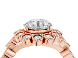 Rose gold Round Brilliant Milgrain Pave Heart Band Solitaire Ring_10