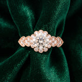 Rose gold Round Brilliant Milgrain Pave Heart Band Solitaire Ring_18