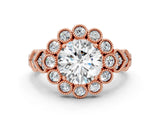 Rose gold Round Brilliant Milgrain Pave Heart Band Solitaire Ring_6