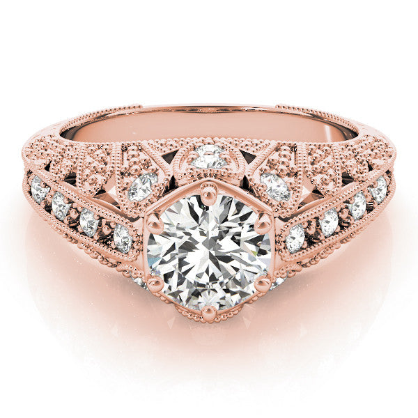 Rose gold Round Brilliant Milgrain Pave Split Shank Hexagon Prong Setting Ring 1