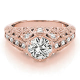 Rose gold Round Brilliant Milgrain Pave Split Shank Hexagon Prong Setting Ring 1