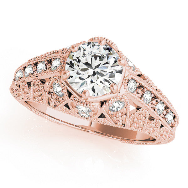 Rose gold Round Brilliant Milgrain Pave Split Shank Hexagon Prong Setting Ring