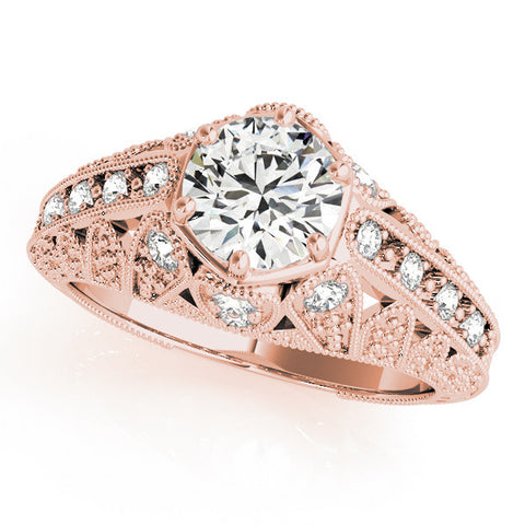 Rose gold Round Brilliant Milgrain Pave Split Shank Hexagon Prong Setting Ring