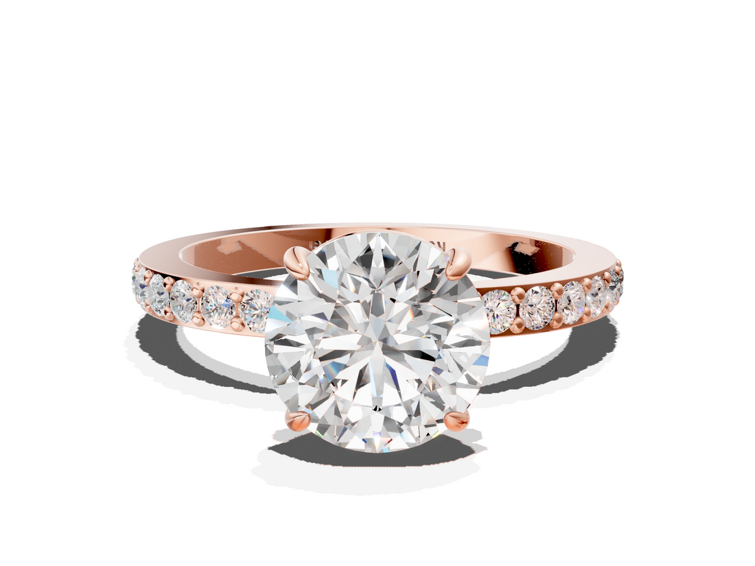 Rose gold Round Brilliant Pavé Band Solitaire with Four-Prong Setting_46