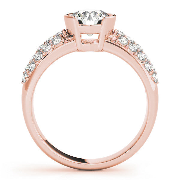 Rose gold Round Brilliant Pave Diamond Engagement Ring with Tension Prong Setting 1