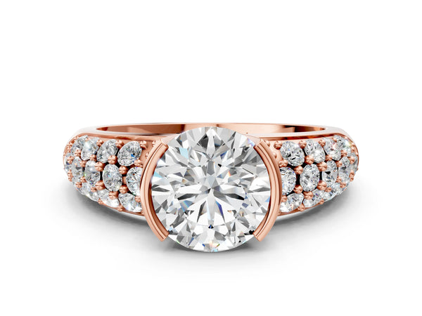 Rose gold Round Brilliant Pave Diamond Engagement Ring with Tension Prong Setting