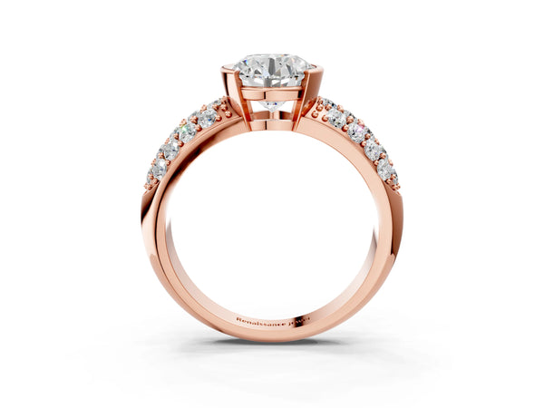 Rose gold Round Brilliant Pave Diamond Engagement Ring with Tension Prong Setting