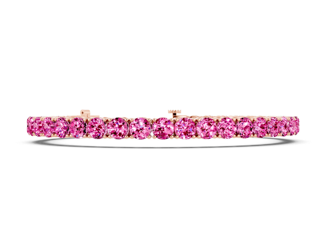 Rose gold Round Brilliant Pink Sapphire Tennis Bracelet with Prong Setting_8