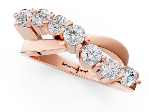 Rose gold Round Moissanite Prong-Set Crossover Band