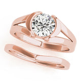 Rose gold Round Brilliant Solitaire Bezel Set Split Shank Engagement Ring 1