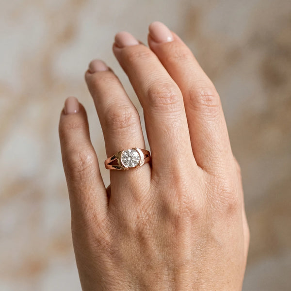 Rose gold Round Brilliant Solitaire Bezel Set Split Shank Engagement Ring