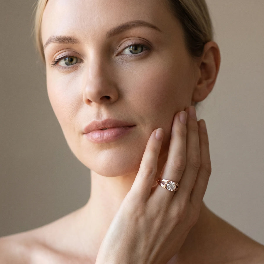 Rose gold Round Brilliant Solitaire Bezel Set Split Shank Engagement Ring