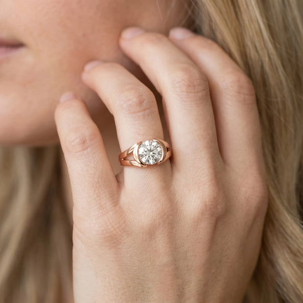 Rose gold Round Brilliant Solitaire Bezel Set Split Shank Engagement Ring