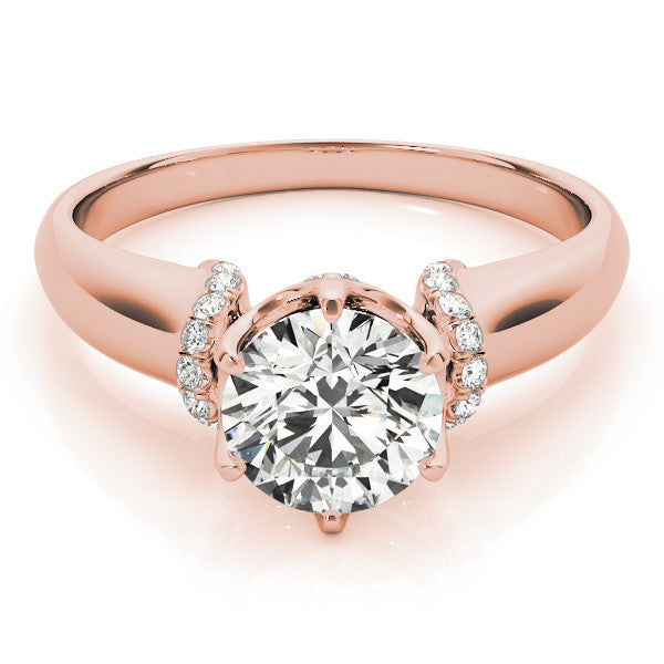Rose gold Round Brilliant Solitaire Cathedral Engagement Ring with Pave Accents 1