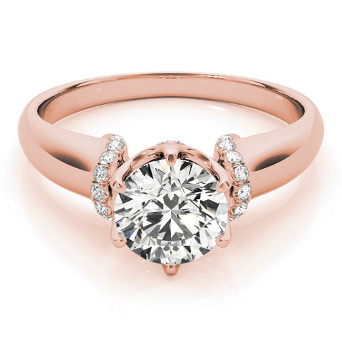 Rose gold Round Brilliant Solitaire Cathedral Engagement Ring with Pave Accents 1