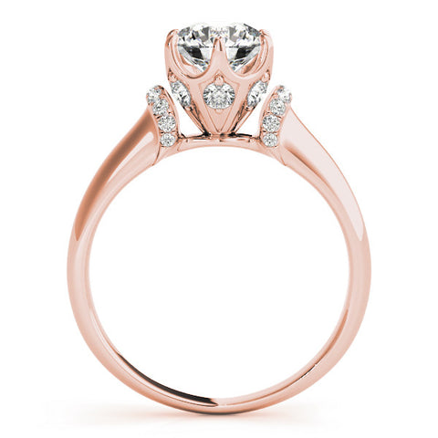 Rose gold Round Brilliant Solitaire Cathedral Engagement Ring with Pave Accents 2
