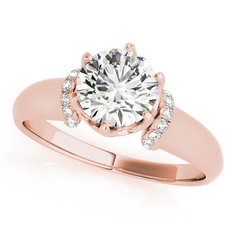 Rose gold Round Brilliant Solitaire Cathedral Engagement Ring with Pave Accents