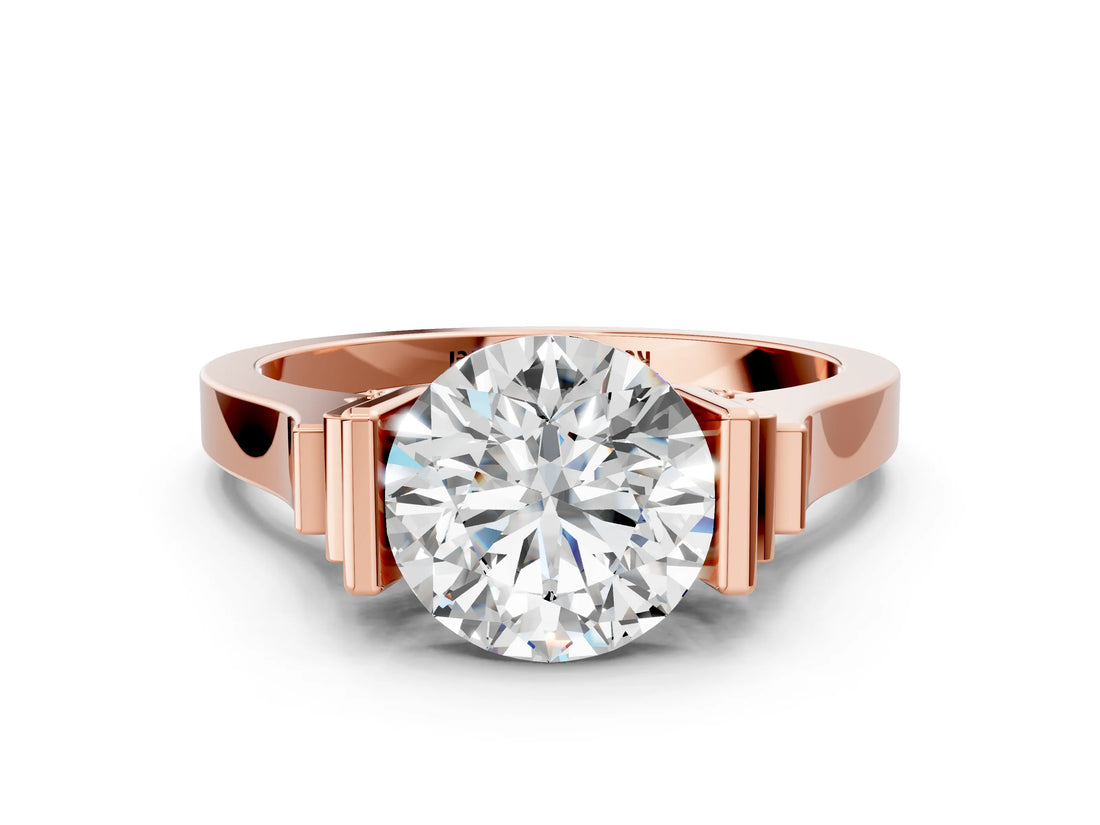 Rose gold Round Brilliant Solitaire Diamond Ring with Channel Set Band and Bar Prong Setting_16