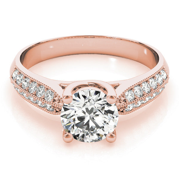 Rose gold Round Brilliant Solitaire Engagement Ring with Pave Band and Four-Prong Setting 1