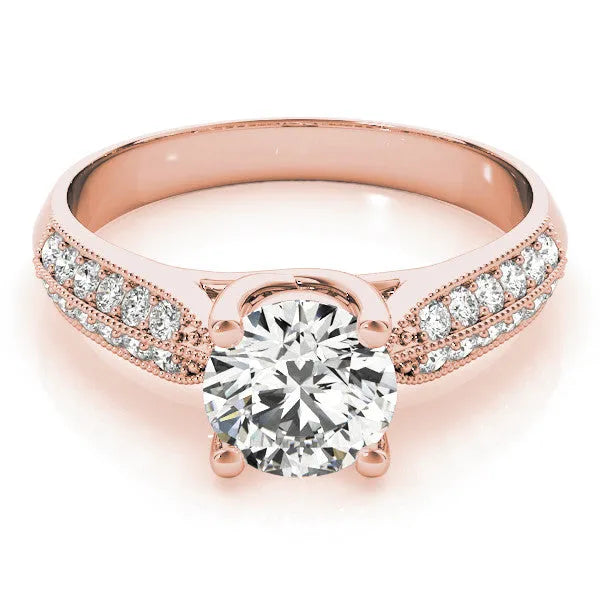 Rose gold Round Brilliant Solitaire Engagement Ring with Pave Band and Four-Prong Setting