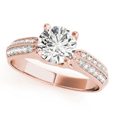 Rose gold Round Brilliant Solitaire Engagement Ring with Pave Band and Four-Prong Setting