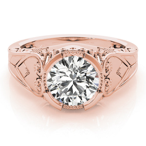 Rose gold Round Brilliant Solitaire Milgrain Bezel Engagement Ring 1