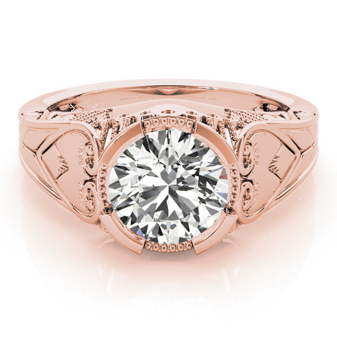Rose gold Round Brilliant Solitaire Milgrain Bezel Engagement Ring 1