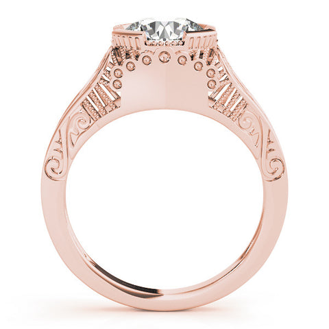 Rose gold Round Brilliant Solitaire Milgrain Bezel Engagement Ring 2