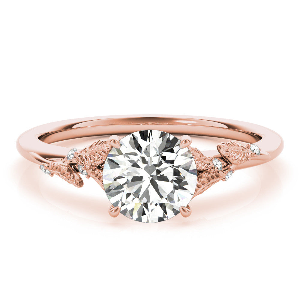Rose gold Round Brilliant Solitaire with Leaf Motif Band and Four-Prong Setting 1