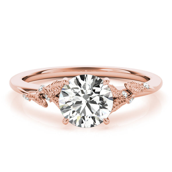 10K Rose Gold 2.05 Carat E VVS2 Round Brilliant Solitaire with Leaf Motif Band and Four-Prong Setting