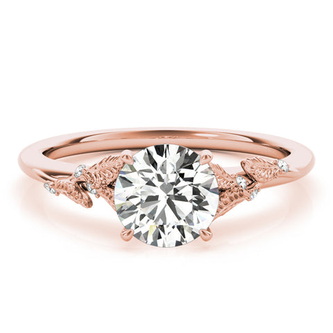 Rose gold Round Brilliant Solitaire with Leaf Motif Band and Four-Prong Setting 1