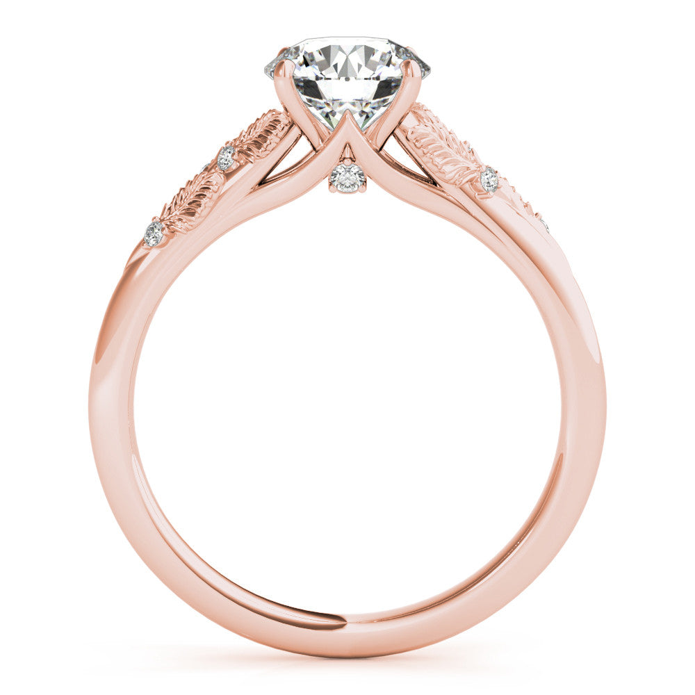 Rose gold Round Brilliant Solitaire with Leaf Motif Band and Four-Prong Setting 2