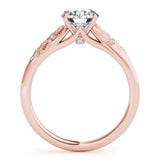 10K Rose Gold 2.05 Carat E VVS2 Round Brilliant Solitaire with Leaf Motif Band and Four-Prong Setting