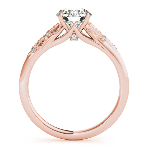 10K Rose Gold 2.05 Carat E VVS2 Round Brilliant Solitaire with Leaf Motif Band and Four-Prong Setting
