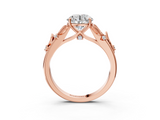 Rose gold Round Brilliant Solitaire with Leaf Motif Band and Four-Prong Setting_96