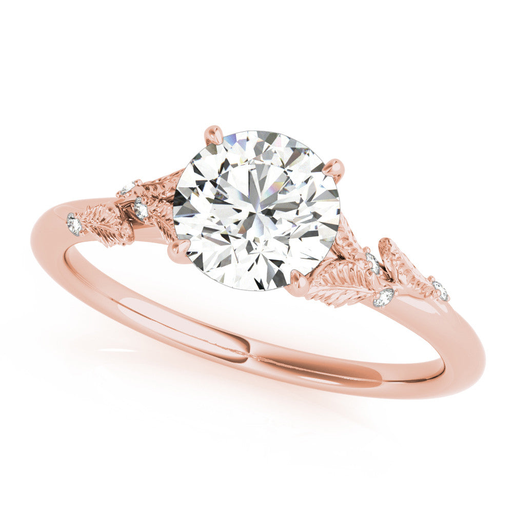 10K Rose Gold 2.05 Carat E VVS2 Round Brilliant Solitaire with Leaf Motif Band and Four-Prong Setting