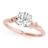 10K Rose Gold 2.05 Carat E VVS2 Round Brilliant Solitaire with Leaf Motif Band and Four-Prong Setting