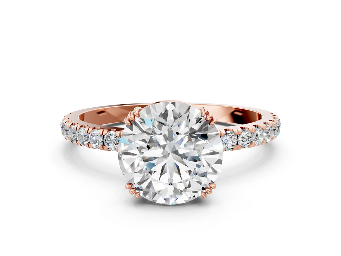 Rose gold Round Brilliant Solitaire with Pavé Band and Claw Prong Setting_7