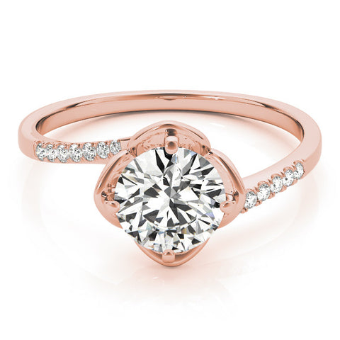 Rose gold Round Brilliant Solitaire with Pavé Band and Four-Prong Cushion Setting 1